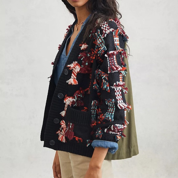 NEW! Anthropologie Felia Fringed Patchwork Cardigan - Picture 9 of 13